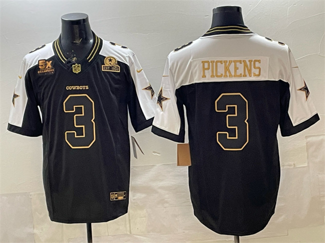 Dallas Cowboys #3 George pickens Black Gold 2025 F.U.S.E. With 5x Super Bowl Champions & Established In 1960 Patch Vapor Limited Stitched Football Jersey