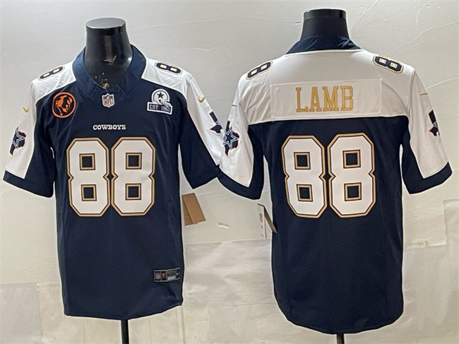 Dallas Cowboys #88 CeeDee Lamb Navy F.U.S.E. With John Madden Patch & Established In 1960 Patch Thanksgiving Vapor Limited Stitched Football Jersey