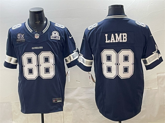 Dallas Cowboys #88 CeeDee Lamb Navy F.U.S.E. With 5x Super Bowl Champions & Established In 1960 Patch Vapor Limited Stitched Football Jersey