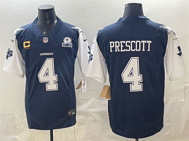 Dallas Cowboys #4 Dak Prescott Navy F.U.S.E. With Established In 1960 Patch And 4-Star C Patch Vapor Limited Stitched Football Jersey