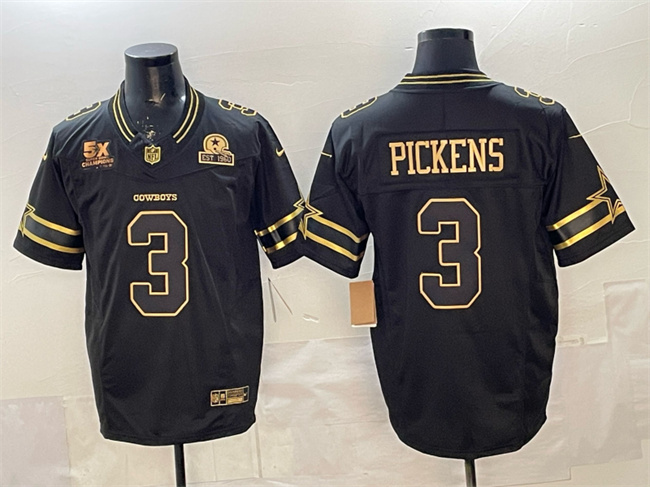 Dallas Cowboys #3 George pickens Black 2025 F.U.S.E. With 5x Super Bowl Champions & Established In 1960 Patch Vapor Limited Stitched Football Jersey