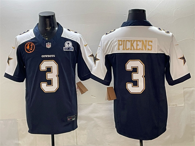 Dallas Cowboys #3 George pickens Navy F.U.S.E. With John Madden Patch & Established In 1960 Patch Thanksgiving Vapor Limited Stitched Football Jersey