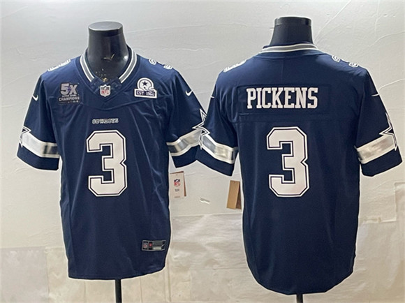 Dallas Cowboys #3 George pickens Navy F.U.S.E. With 5x Super Bowl Champions & Established In 1960 Patch Vapor Limited Football Stitched Jersey