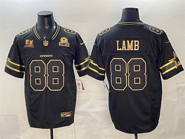 Dallas Cowboys #88 CeeDee Lamb Black Gold 2025 F.U.S.E. With 5x Super Bowl Champions & Established In 1960 Patch Vapor Limited Stitched Football Jersey