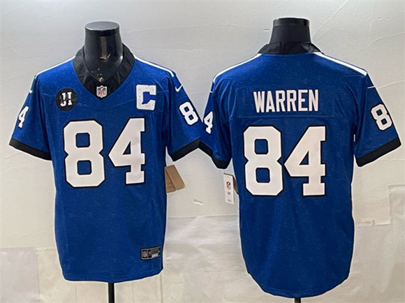 Indianapolis Colts #84 Tyler Warren Blue 2025 F.U.S.E. Jim Irsay Patch Throwback Vapor Limited Football Stitched Jersey
