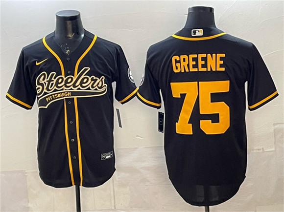 Pittsburgh Steelers #75 Joe Greene Black With Patch Cool Base Stitched Baseball Jersey