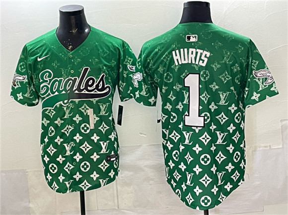 Philadelphia Eagles #1 Jalen Hurts Green With Patch Limited Stitched Baseball Jersey Philadelphia Eagles #1 Jalen Hurts Green With Patch Limited Stitched Baseball Jersey
