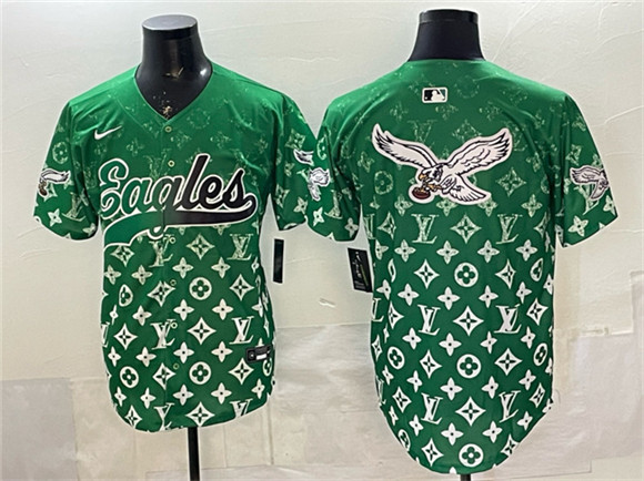 Philadelphia Eagles Team Big Logo Green With Patch Limited Stitched Baseball Jerseys