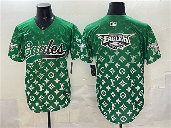 Philadelphia Eagles Team Big Logo Green With Patch Limited Stitched Baseball Jersey