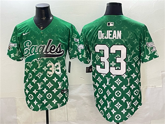 Philadelphia Eagles #33 Cooper DeJean Green With Patch Limited Stitched Baseball Jersey Philadelphia Eagles #33 Cooper DeJean Green With Patch Limited Stitched Baseball Jersey