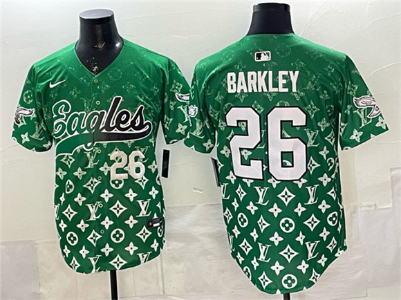 Philadelphia Eagles #26 Saquon Barkley Green With Patch Limited Stitched Baseball Jersey Philadelphia Eagles #26 Saquon Barkley Green With Patch Limited Stitched Baseball Jersey