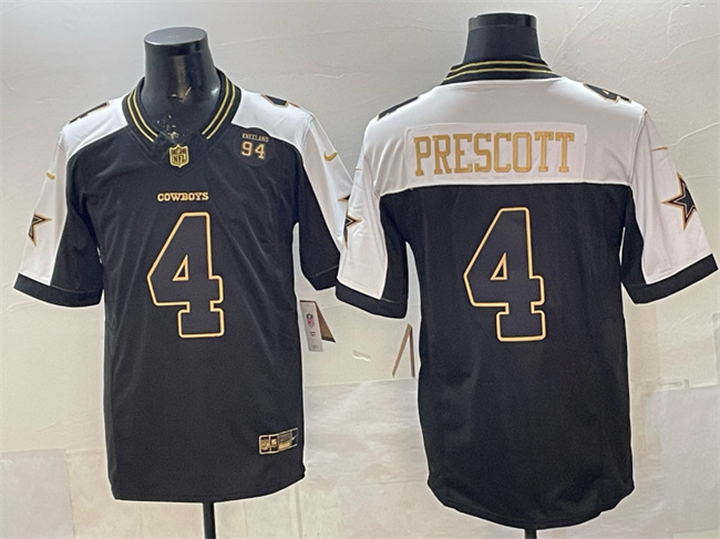 Dallas Cowboys #4 Dak Prescott Black Gold 2025 F.U.S.E. 94 Marshawn Kneeland Memorial Patch Vapor Limited Stitched Football Jersey