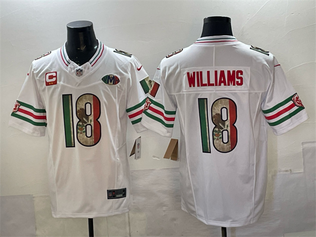 Chicago Bears #18 Caleb Williams White Mexico F.U.S.E. With 2-star C Patch And VMH Patch Throwback Stitched Football Jersey