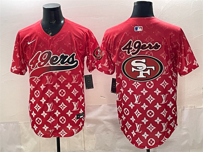 San Francisco 49ers Team Big Logo Red Limited Stitched Baseball Jersey