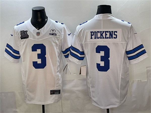 Dallas Cowboys #3 George pickens White F.U.S.E. With 5x Super Bowl Champions & Established In 1960 Patch Vapor Limited Stitched Football Jersey