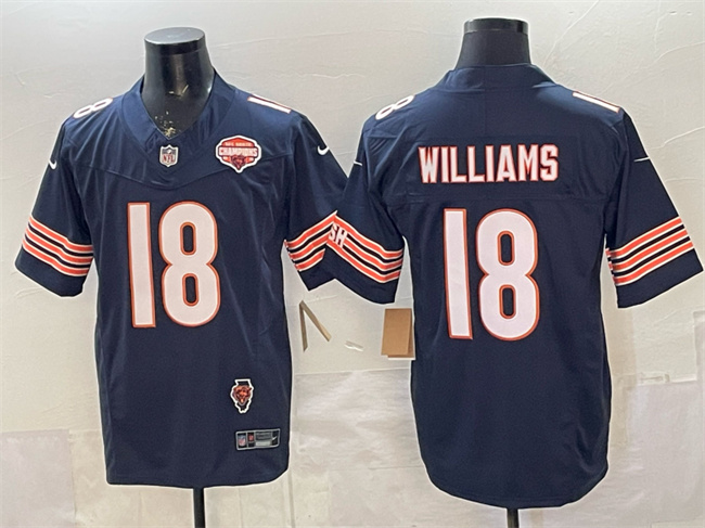 Chicago Bears #18 Caleb Williams Navy F.U.S.E. 2025 NFC North Champions & Illinois Patch Stitched Football Jersey