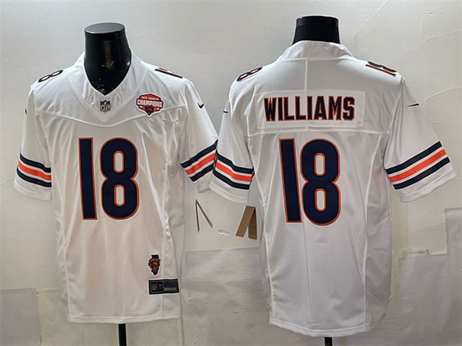 Chicago Bears #18 Caleb Williams White F.U.S.E. 2025 NFC North Champions & Illinois Patch Stitched Football Jersey Chicago Bears #18 Caleb Williams White F.U.S.E. 2025 NFC North Champions & Illinois Patch Stitched Football Jersey
