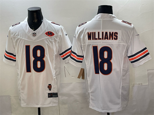 Chicago Bears #18 Caleb Williams White F.U.S.E. With Illinois and VMH Patch Stitched Football Jersey