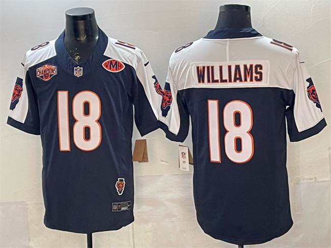 Chicago Bears #18 Caleb Williams Navy White F.U.S.E. 2025 NFC North Division Champions & VMH Patch Vapor Untouchable Limited Stitched Football Jersey Chicago Bears #18 Caleb Williams Navy White F.U.S.E. 2025 NFC North Division Champions & VMH Patch Vapor Untouchable Limited Stitched Football Jersey