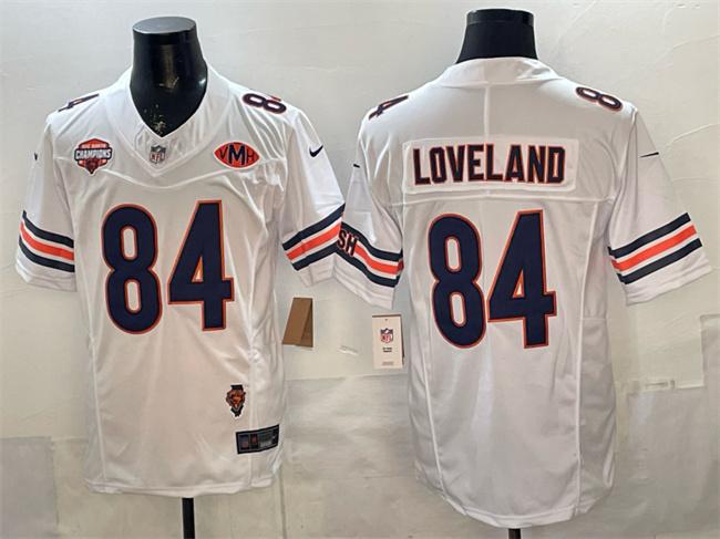 Chicago Bears #84 Colston Loveland White F.U.S.E. 2025 NFC North Champions & VMH Patch Vapor Untouchable Limited Stitched Football Jersey