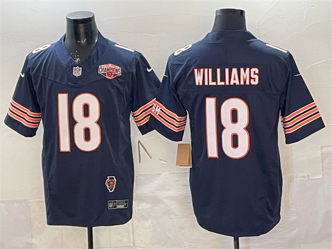 Chicago Bears #18 Caleb Williams Navy F.U.S.E. 2025 NFC North Division Champions & Illinois Patch Stitched Football Jersey