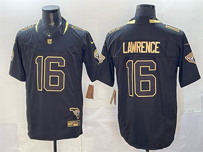 Jacksonville Jaguars #16 Trevor Lawrence Black Gold 2025 F.U.S.E. With Patch Vapor Untouchable Limited Stitched Jersey