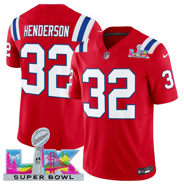 New England Patriots #32 TreVeyon Henderson Red 2025 F.U.S.E. Super Bowl LX Patch Vapor Limited Football Stitched Jersey