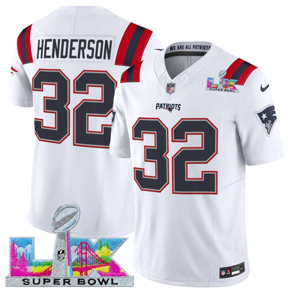 New England Patriots #32 TreVeyon Henderson White 2025 F.U.S.E. Super Bowl LX Patch Vapor Limited Football Stitched Jersey
