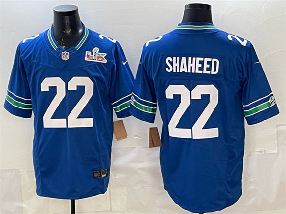 Seattle Seahawks #22 Rashid Shaheed Royal 2025 F.U.S.E. Super Bowl LX Patch Vapor Throwback Limited Football Stitched Jersey