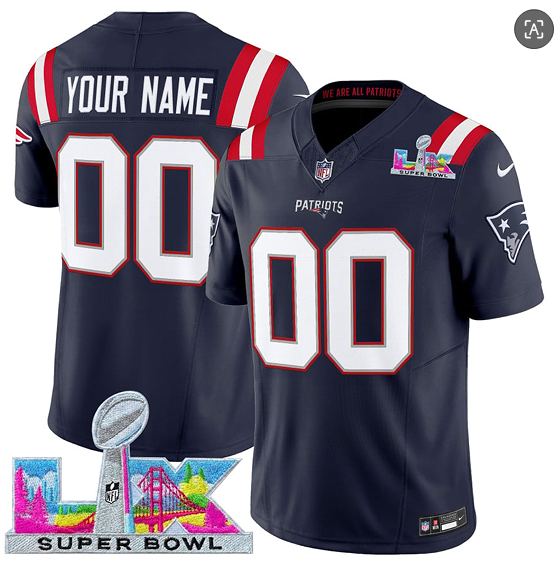 New England Patriots Active Player Custom Navy 2025 F.U.S.E. Super Bowl LX Patch Vapor Limited Football Stitched Jersey New England Patriots Active Player Custom Navy 2025 F.U.S.E. Super Bowl LX Patch Vapor Limited Football Stitched Jersey