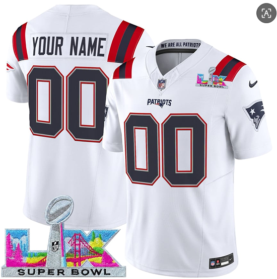 New England Patriots Active Player Custom White 2025 F.U.S.E. Super Bowl LX Patch Vapor Limited Football Stitched Jersey New England Patriots Active Player Custom White 2025 F.U.S.E. Super Bowl LX Patch Vapor Limited Football Stitched Jersey