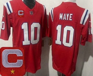 New England Patriots #10 Drake Maye Limited Red Captain Patch FUSE Vapor Jersey