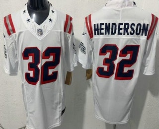 New England Patriots #32 TreVeyon Henderson Limited White Rivalries FUSE Vapor Jersey