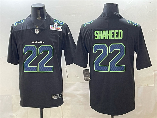 Seattle Seahawks #22 Rashid Shaheed Black 2025 Super Bowl LX Patch Carbon Fashion Vapor Untouchable Limited Stitched Football Jersey