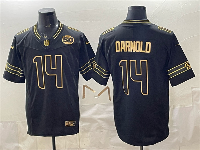 Seattle Seahawks #14 Sam Darnold Black Gold 2025 F.U.S.E. 50th Season Patch Vapor Limited Stitched Football Jersey