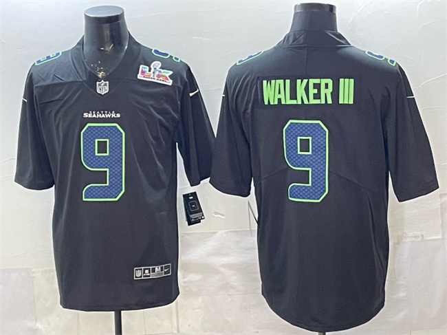 Seattle Seahawks #9 Kenneth Walker III Black 2025 Super Bowl LX Patch Carbon Fashion Vapor Untouchable Limited Stitched Football Jersey