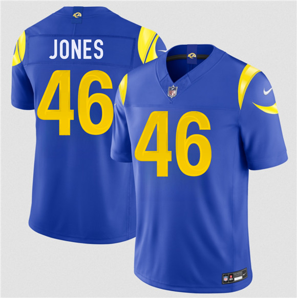 Los Angeles Rams #46 Rohan Jones Royal 2026 Draft F.U.S.E. Vapor Limited Football Stitched Jersey Los Angeles Rams #46 Rohan Jones Royal 2026 Draft F.U.S.E. Vapor Limited Football Stitched Jersey