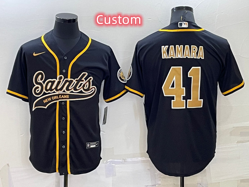 Custom New Orleans Saints Black Cool Base Stitched Baseball Jersey