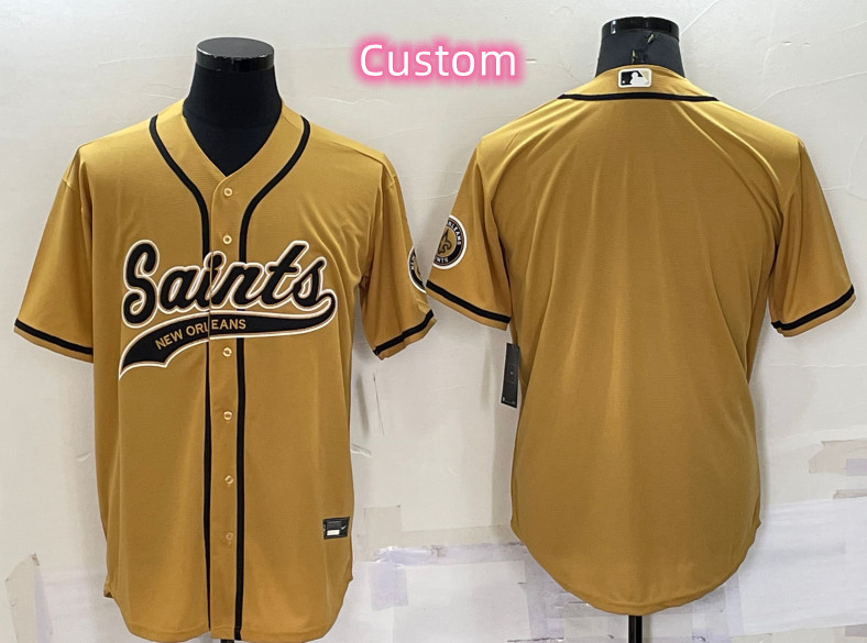 Custom New Orleans Saints Gold Cool Base Stitched Baseball Jersey