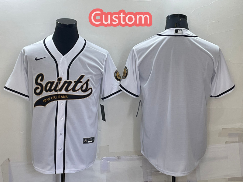 Custom New Orleans Saints White Cool Base Stitched Baseball Jersey
