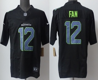Seattle Seahawks #12 Fan Limited Black Fashion FUSE Vapor Jersey Seattle Seahawks #12 Fan Limited Black Fashion FUSE Vapor Jersey