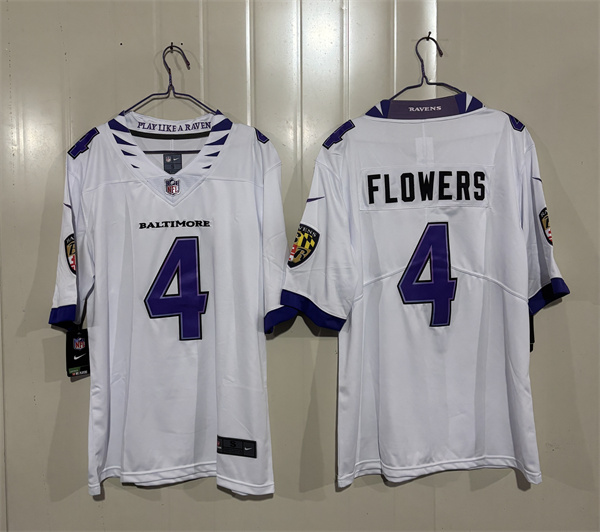 Baltimore Ravens #4 Zay Flowers White 2026 Alternate Vapor Limited Football Stitched Jersey Baltimore Ravens #4 Zay Flowers White 2026 Alternate Vapor Limited Football Stitched Jersey