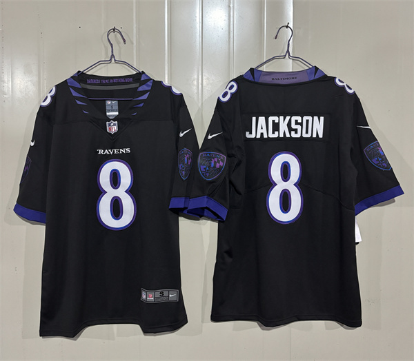 Baltimore Ravens #8 Lamar Jackson Black 2026 Alternate Vapor Limited Football Stitched Jersey Baltimore Ravens #8 Lamar Jackson Black 2026 Alternate Vapor Limited Football Stitched Jersey