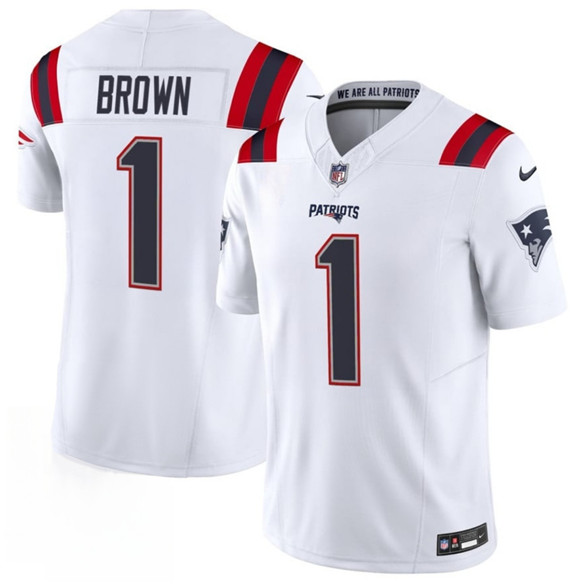 New England Patriots #1 A.J. Brown White 2026 F.U.S.E. Vapor Limited Football Stitched Jersey New England Patriots #1 A.J. Brown White 2026 F.U.S.E. Vapor Limited Football Stitched Jersey