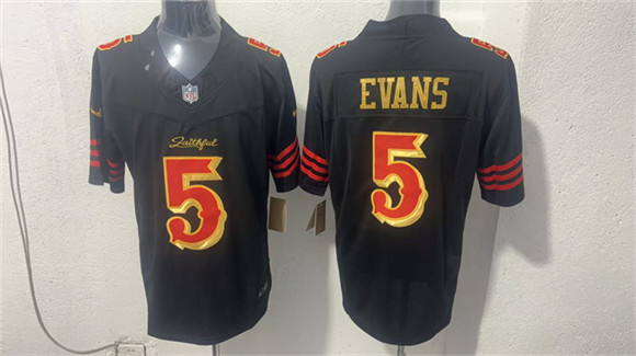 San Francisco 49ers #5 Mike Evans Black Gold 2026 F.U.S.E. ??Rivalries?? Vapor Limited Football Stitched Jersey San Francisco 49ers #5 Mike Evans Black Gold 2026 F.U.S.E. ??Rivalries?? Vapor Limited Football Stitched Jersey