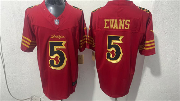 San Francisco 49ers #5 Mike Evans Red Gold 2026 F.U.S.E. ??Rivalries?? Vapor Limited Football Stitched Jersey San Francisco 49ers #5 Mike Evans Red Gold 2026 F.U.S.E. ??Rivalries?? Vapor Limited Football Stitched Jersey