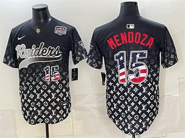 Las Vegas Raiders #15 Fernando Mendoza Black USA 250 Fourth of July Vapor Limited Stitched Baseball Jersey