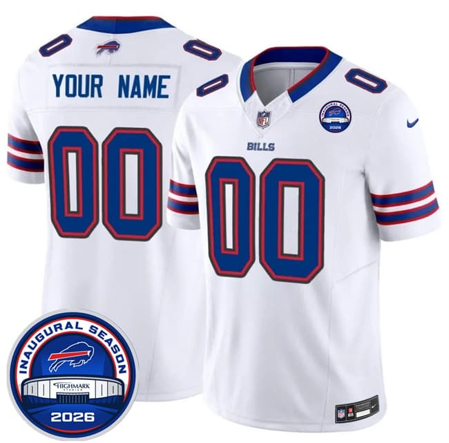 Buffalo Bills Active Player Custom White F.U.S.E. 2026 Inaugural Season at Highmark Stadium Patch Football Stitched Jersey Buffalo Bills Active Player Custom White F.U.S.E. 2026 Inaugural Season at Highmark Stadium Patch Football Stitched Jersey