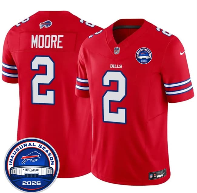 Buffalo Bills #2 D.J. Moore Red F.U.S.E. 2026 Inaugural Season at Highmark Stadium Football Stitched Jersey Buffalo Bills #2 D.J. Moore Red F.U.S.E. 2026 Inaugural Season at Highmark Stadium Football Stitched Jersey