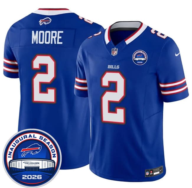Buffalo Bills #2 D.J. Moore Blue F.U.S.E. 2026 Inaugural Season at Highmark Stadium Football Stitched Jersey Buffalo Bills #2 D.J. Moore Blue F.U.S.E. 2026 Inaugural Season at Highmark Stadium Football Stitched Jersey